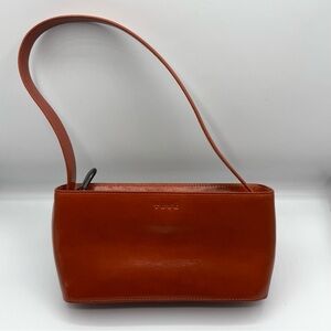 Tusk NY Brown Leather Shoulder Handbag Purse Zip Pockets Structured